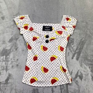 Collectif x ModCloth Tickle Me Picnic Watermelon Grapefruit Retro Top XXS